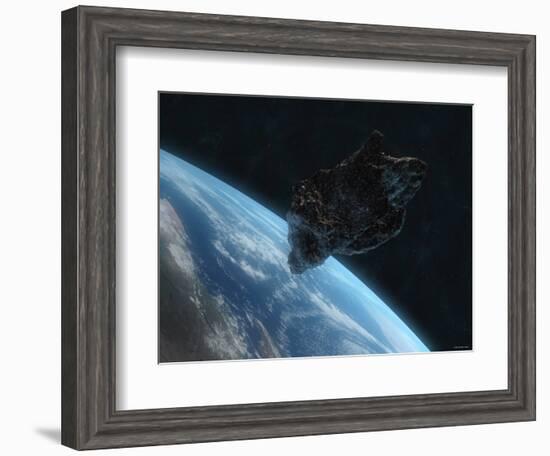 Asteroid in Front of the Earth-Stocktrek Images-Framed Photographic Print