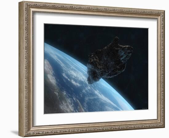 Asteroid in Front of the Earth-Stocktrek Images-Framed Photographic Print