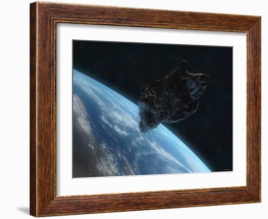 Asteroid in Front of the Earth-Stocktrek Images-Framed Photographic Print