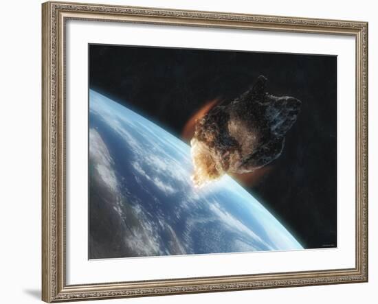 Asteroid in Front of the Earth-Stocktrek Images-Framed Photographic Print