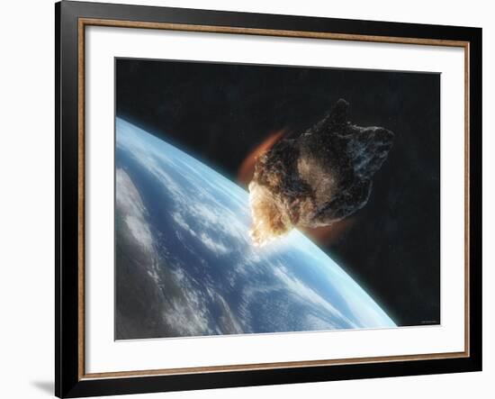 Asteroid in Front of the Earth-Stocktrek Images-Framed Photographic Print