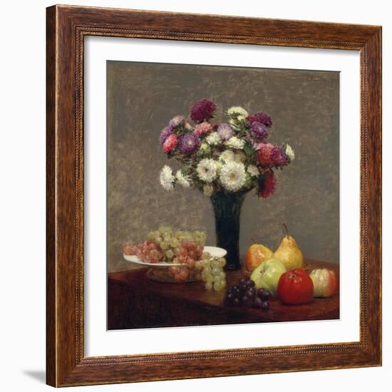 Asters and Fruit on a Table, 1863-Ignace Henri Jean Fantin-Latour-Framed Giclee Print