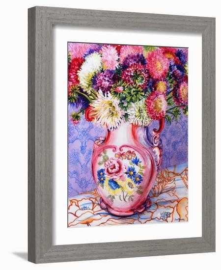 Asters in a Pink Floral Victorian Jug, 2002-Joan Thewsey-Framed Giclee Print