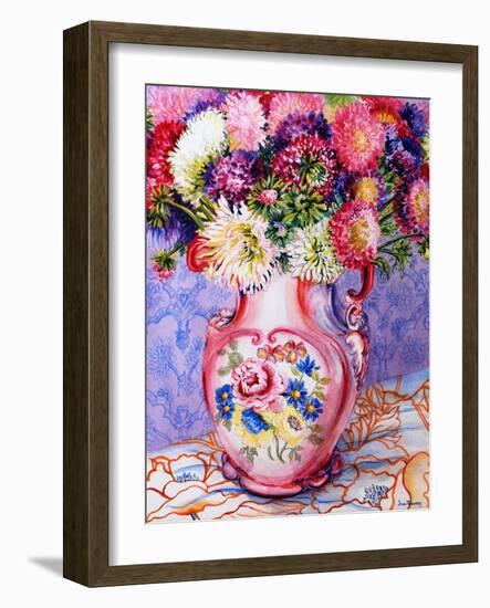 Asters in a Pink Floral Victorian Jug, 2002-Joan Thewsey-Framed Giclee Print