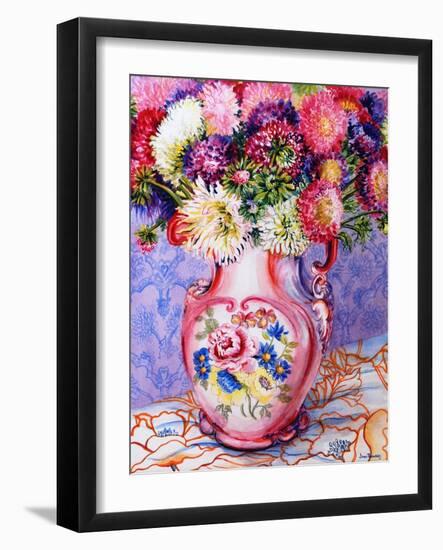 Asters in a Pink Floral Victorian Jug, 2002-Joan Thewsey-Framed Giclee Print