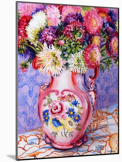 Asters in a Pink Floral Victorian Jug, 2002-Joan Thewsey-Mounted Giclee Print