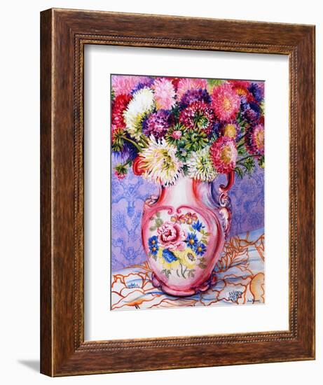 Asters in a Pink Floral Victorian Jug, 2002-Joan Thewsey-Framed Giclee Print