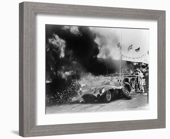 Aston Martin DBR1 on Fire, Goodwood, Sussex, 1959-null-Framed Photographic Print