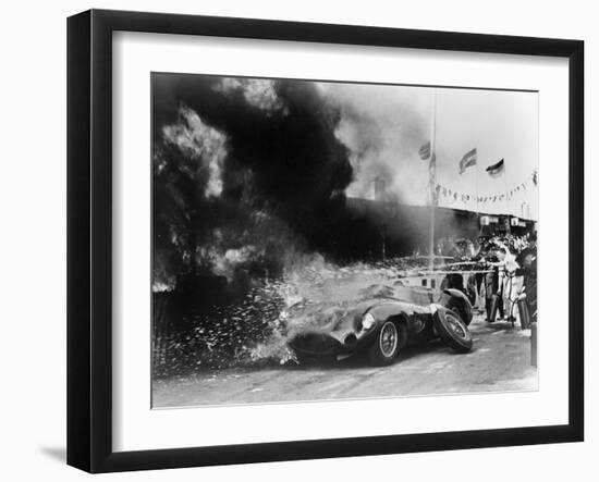 Aston Martin DBR1 on Fire, Goodwood, Sussex, 1959-null-Framed Photographic Print