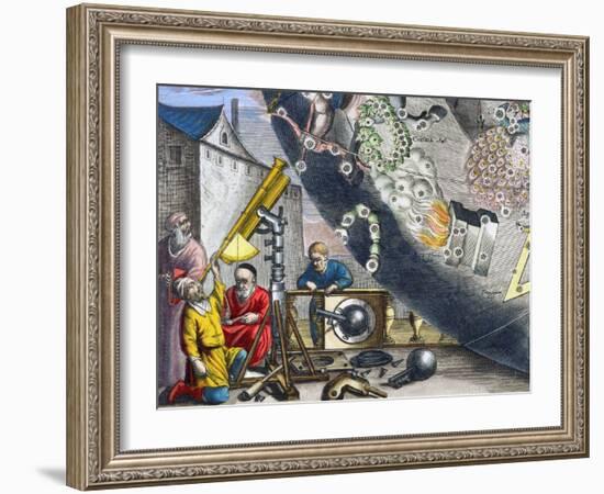 Astonomers looking through a telescope, 1660-1661-Andreas Cellarius-Framed Giclee Print