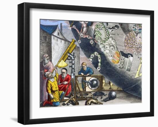 Astonomers looking through a telescope, 1660-1661-Andreas Cellarius-Framed Giclee Print