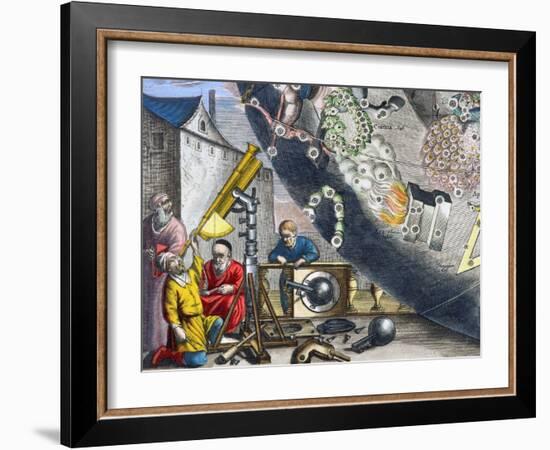 Astonomers looking through a telescope, 1660-1661-Andreas Cellarius-Framed Giclee Print
