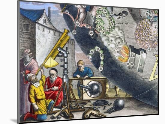 Astonomers looking through a telescope, 1660-1661-Andreas Cellarius-Mounted Giclee Print