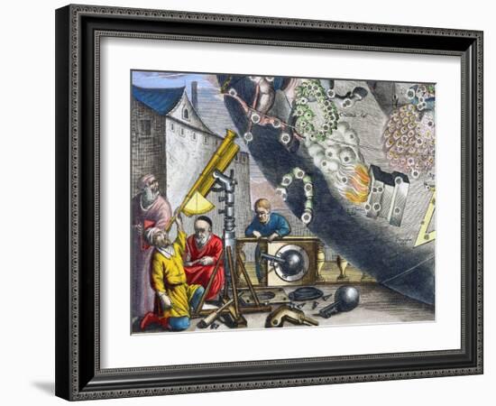 Astonomers looking through a telescope, 1660-1661-Andreas Cellarius-Framed Giclee Print