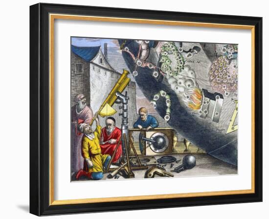 Astonomers looking through a telescope, 1660-1661-Andreas Cellarius-Framed Giclee Print