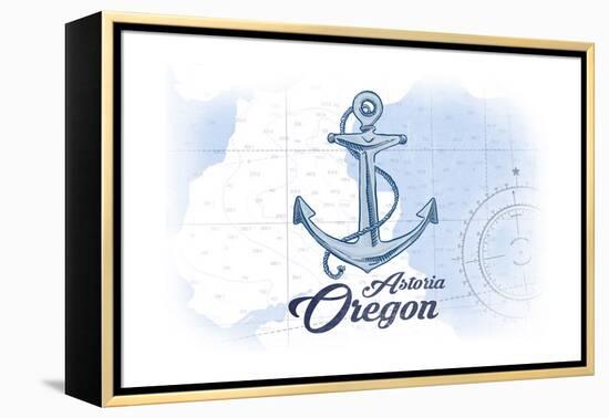 Astoria, Oregon - Anchor - Blue - Coastal Icon-Lantern Press-Framed Stretched Canvas