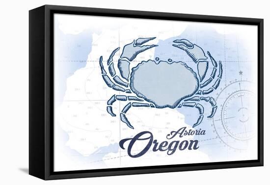 Astoria, Oregon - Crab - Blue - Coastal Icon-Lantern Press-Framed Stretched Canvas