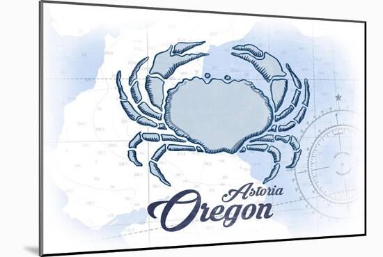 Astoria, Oregon - Crab - Blue - Coastal Icon-Lantern Press-Mounted Art Print
