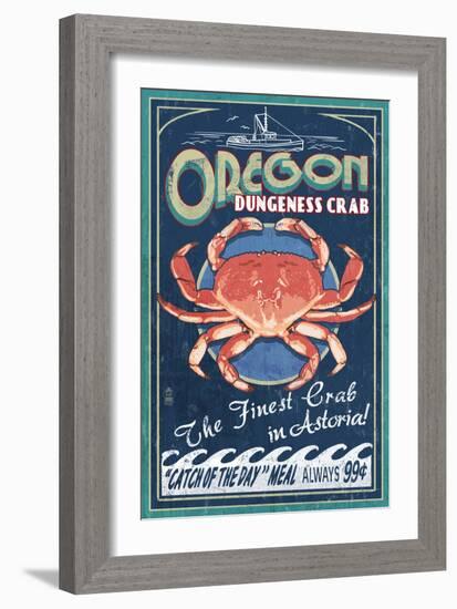 Astoria, Oregon - Dungeness Crab Vintage Sign-Lantern Press-Framed Art Print