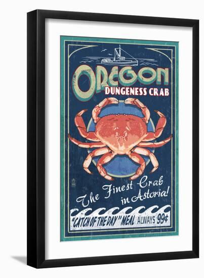 Astoria, Oregon - Dungeness Crab Vintage Sign-Lantern Press-Framed Art Print