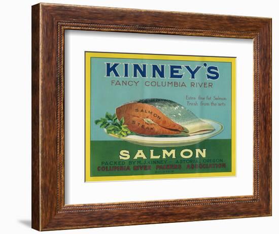 Astoria, Oregon - Kinney's Salmon Case Label-Lantern Press-Framed Art Print