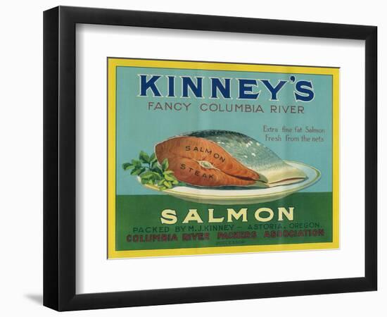 Astoria, Oregon - Kinney's Salmon Case Label-Lantern Press-Framed Art Print