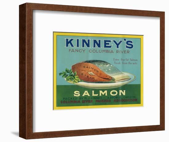 Astoria, Oregon - Kinney's Salmon Case Label-Lantern Press-Framed Art Print