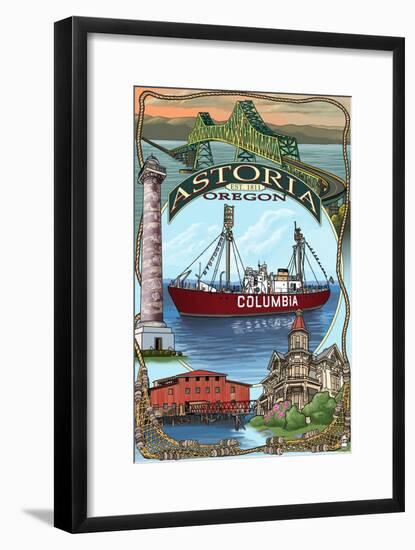 Astoria, Oregon Montage, c.2009-Lantern Press-Framed Art Print