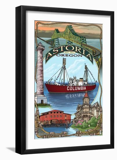 Astoria, Oregon Montage, c.2009-Lantern Press-Framed Art Print