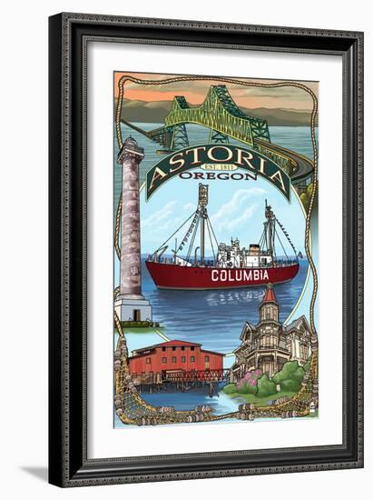 Astoria, Oregon Montage, c.2009-Lantern Press-Framed Art Print