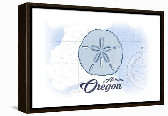 Astoria, Oregon - Sand Dollar - Blue - Coastal Icon-Lantern Press-Framed Stretched Canvas