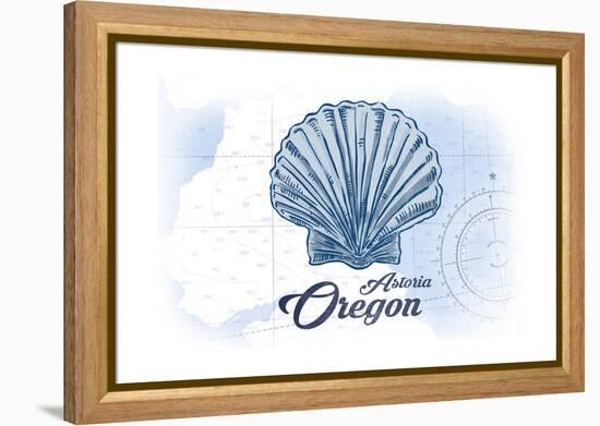 Astoria, Oregon - Scallop Shell - Blue - Coastal Icon-Lantern Press-Framed Stretched Canvas