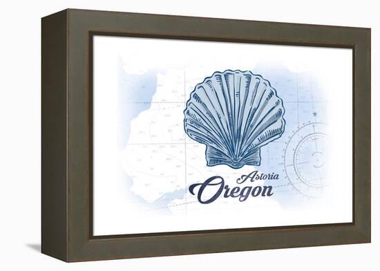 Astoria, Oregon - Scallop Shell - Blue - Coastal Icon-Lantern Press-Framed Stretched Canvas