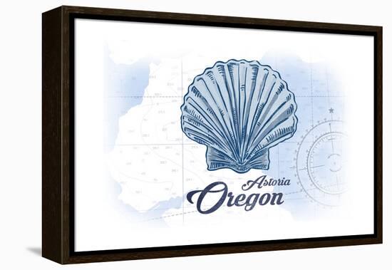 Astoria, Oregon - Scallop Shell - Blue - Coastal Icon-Lantern Press-Framed Stretched Canvas