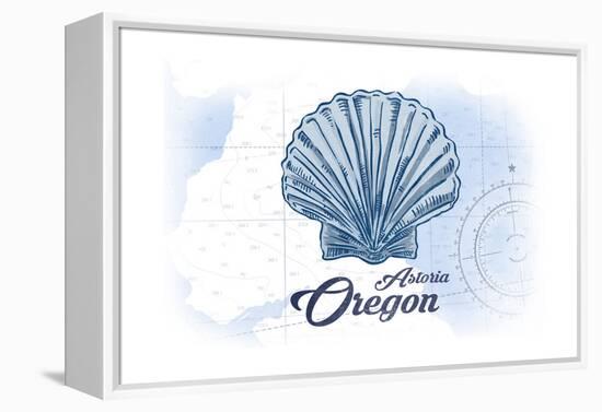 Astoria, Oregon - Scallop Shell - Blue - Coastal Icon-Lantern Press-Framed Stretched Canvas