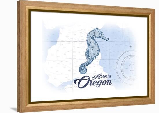 Astoria, Oregon - Seahorse - Blue - Coastal Icon-Lantern Press-Framed Stretched Canvas