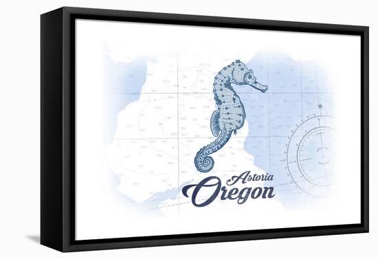 Astoria, Oregon - Seahorse - Blue - Coastal Icon-Lantern Press-Framed Stretched Canvas