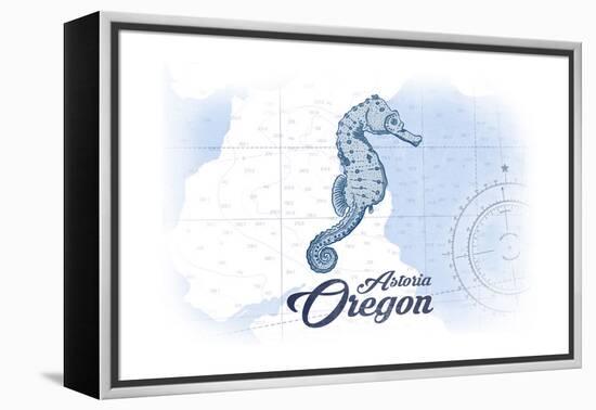 Astoria, Oregon - Seahorse - Blue - Coastal Icon-Lantern Press-Framed Stretched Canvas