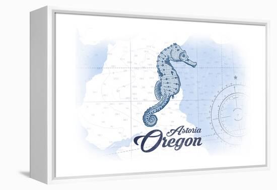 Astoria, Oregon - Seahorse - Blue - Coastal Icon-Lantern Press-Framed Stretched Canvas