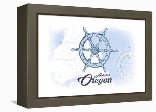 Astoria, Oregon - Ship Wheel - Blue - Coastal Icon-Lantern Press-Framed Stretched Canvas