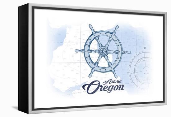 Astoria, Oregon - Ship Wheel - Blue - Coastal Icon-Lantern Press-Framed Stretched Canvas