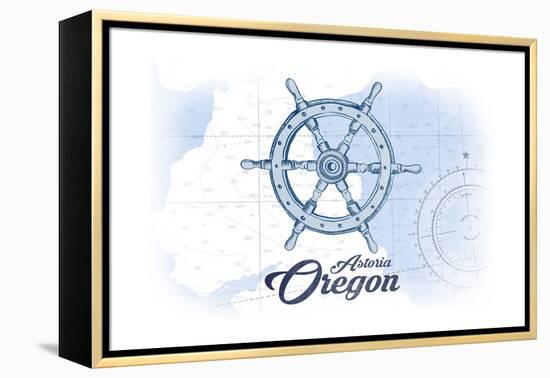 Astoria, Oregon - Ship Wheel - Blue - Coastal Icon-Lantern Press-Framed Stretched Canvas