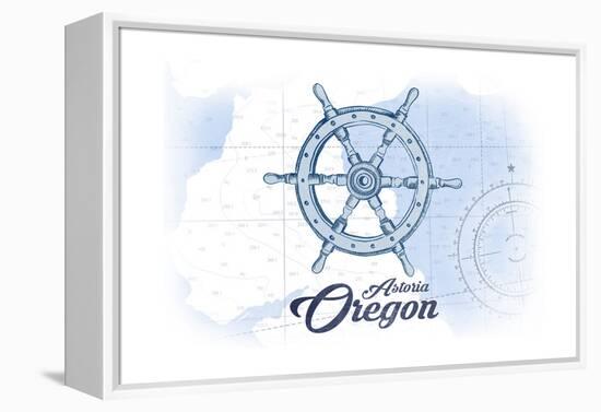 Astoria, Oregon - Ship Wheel - Blue - Coastal Icon-Lantern Press-Framed Stretched Canvas