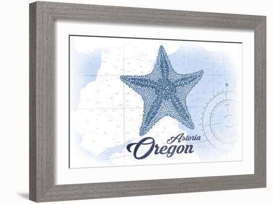 Astoria, Oregon - Starfish - Blue - Coastal Icon-Lantern Press-Framed Art Print