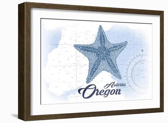 Astoria, Oregon - Starfish - Blue - Coastal Icon-Lantern Press-Framed Art Print