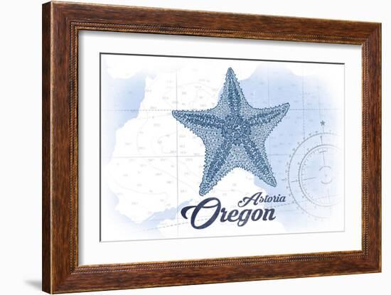 Astoria, Oregon - Starfish - Blue - Coastal Icon-Lantern Press-Framed Art Print