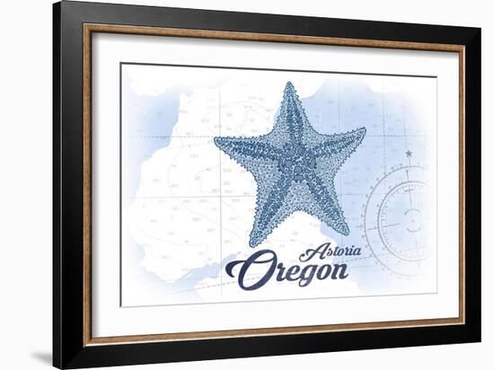 Astoria, Oregon - Starfish - Blue - Coastal Icon-Lantern Press-Framed Art Print