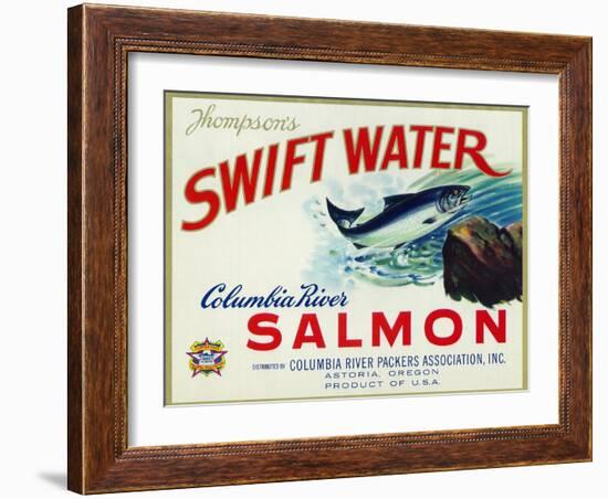 Astoria, Oregon - Thompson's Swift Water Salmon Label-Lantern Press-Framed Art Print