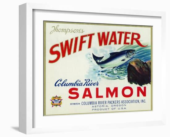 Astoria, Oregon - Thompson's Swift Water Salmon Label-Lantern Press-Framed Art Print