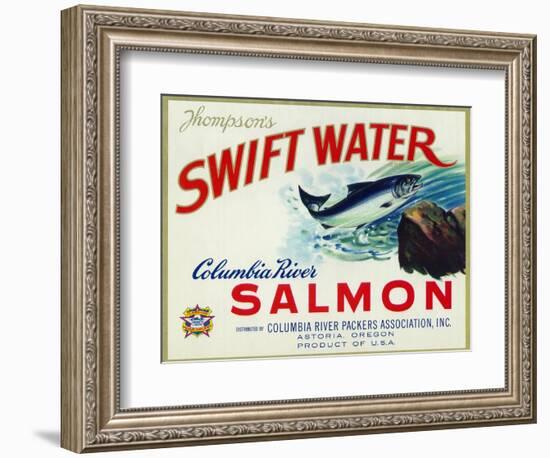 Astoria, Oregon - Thompson's Swift Water Salmon Label-Lantern Press-Framed Art Print